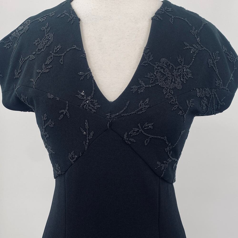 Vintage 90s Beaded Bodice Maxi Dress Knit Fitted Column Gown Empire Waist Black - Picture 2 of 8